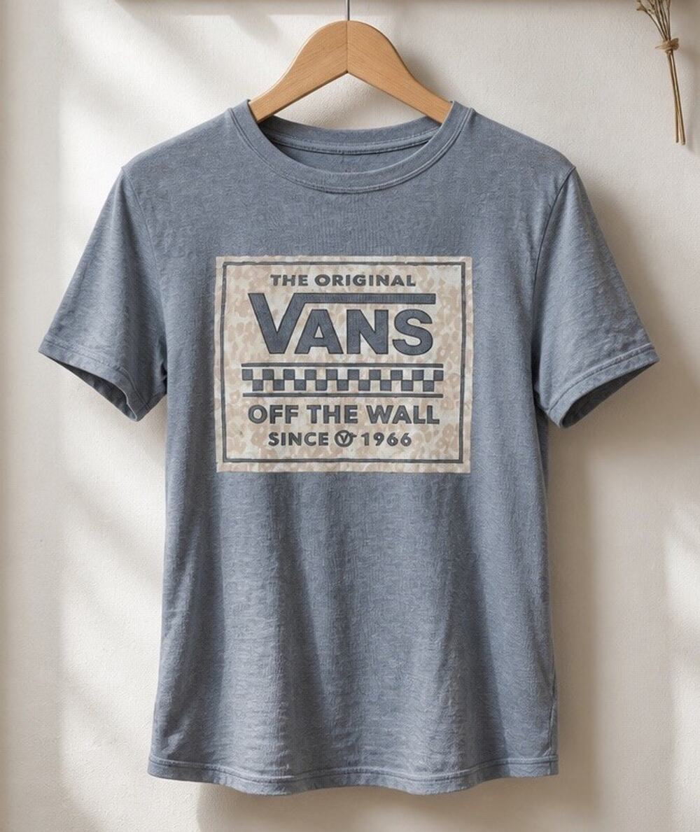 VANS Shirt Women’s JR's Large Graphic Gray Pink Off The Wall Short Sleeve crop